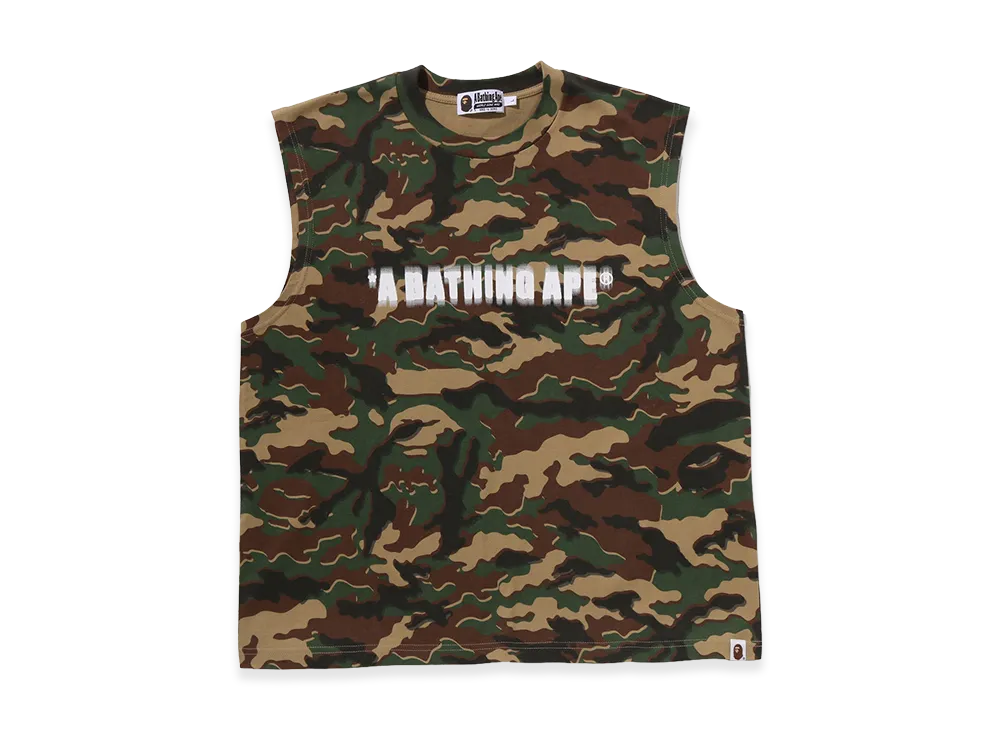 A BATHING APE Glitch Woodland Camo Heavy Wash Bathing Ape Crroped Fit Tank Top "Green"