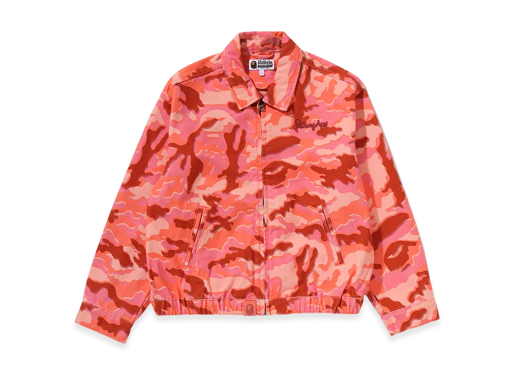 A BATHING APE Women's Glitch Woodland Camo Bathing Ape Logo Worker Jacket "Pink"
