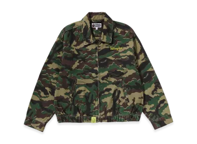A BATHING APE Women's Glitch Woodland Camo Bathing Ape Logo Worker Jacket "Green"