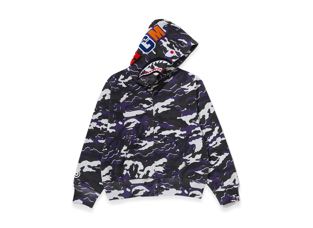 A BATHING APE Women's Glitch Woodland Camo Shark Full Zip Hoodie "Purple"