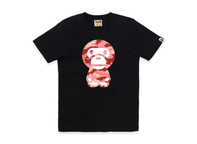 A BATHING APE Women's Glitch Woodland Camo Big Baby Miro Tee "Black/Pink"