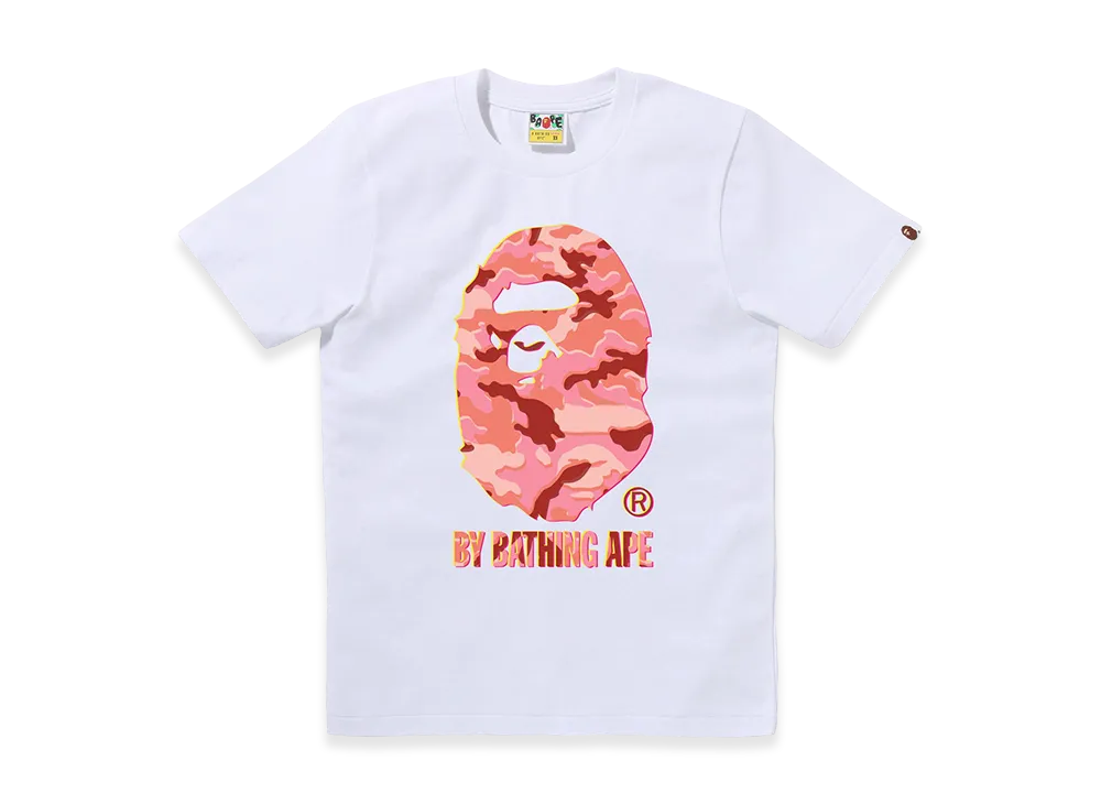 A BATHING APE Women's Glitch Woodland Camo By Bathing Ape Tee "White/Pink"