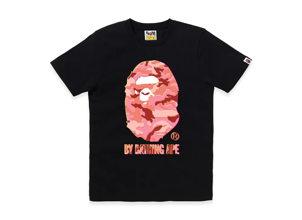 A BATHING APE Women's Glitch Woodland Camo By Bathing Ape Tee "Black/Pink"