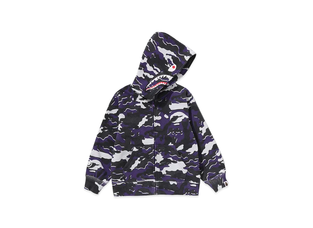 A BATHING APE Kids Glitch Woodland Camo Shark Zip Hoodie "Purple"