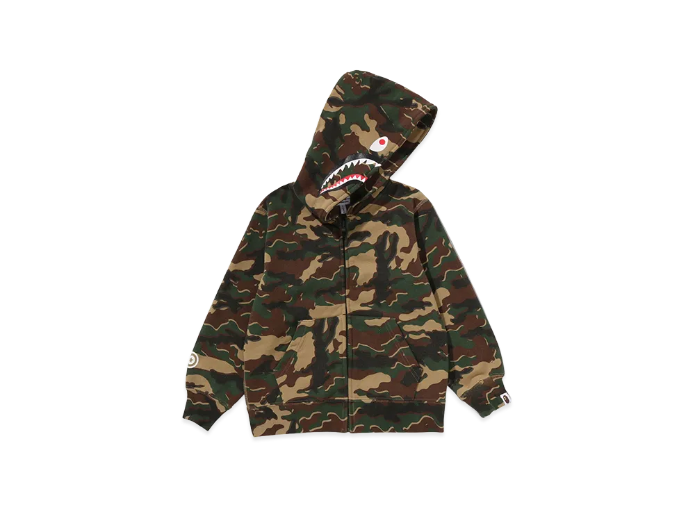 A BATHING APE Kids Glitch Woodland Camo Shark Zip Hoodie "Green"