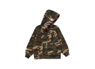 A BATHING APE Kids Glitch Woodland Camo Shark Zip Hoodie "Green"