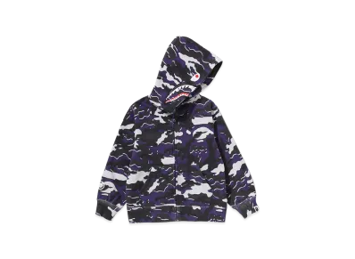 A BATHING APE Kids Glitch Woodland Camo Shark Zip Hoodie "Purple"
