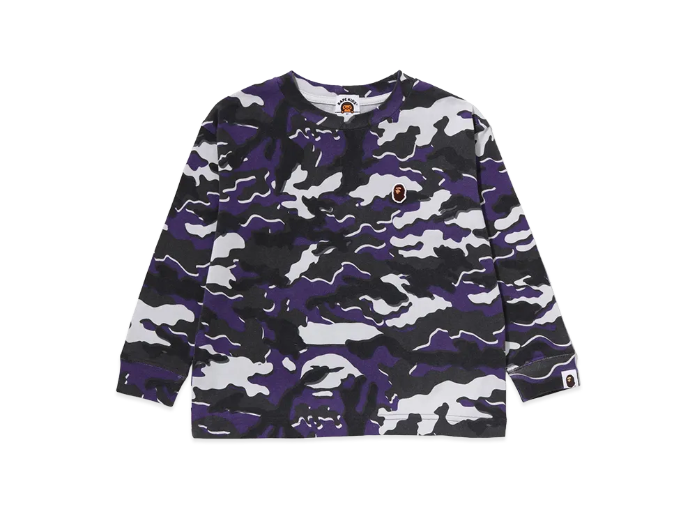 A BATHING APE Kids Glitch Woodland Camo One Point Relaxed Fit L/S Tee "Purple"