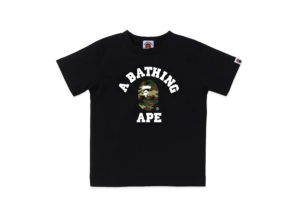 A BATHING APE Kids Glitch Woodland Camo College Tee "Black/Green"