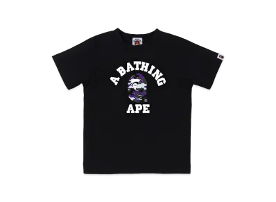 A BATHING APE Kids Glitch Woodland Camo College Tee "Black/Purple"