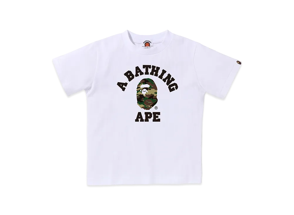 A BATHING APE Kids Glitch Woodland Camo College Tee "White/Green"