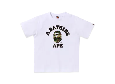 A BATHING APE Kids Glitch Woodland Camo College Tee "White/Green"