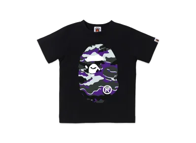 A BATHING APE Kids Glitch Woodland Camo Big Ape Head Tee "Black/Purple"