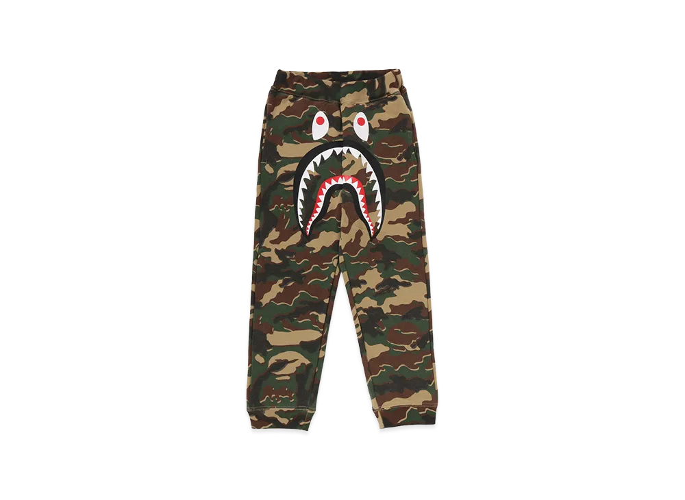 A BATHING APE Kids Glitch Woodland Camo Shark Sweat Pants "Green"