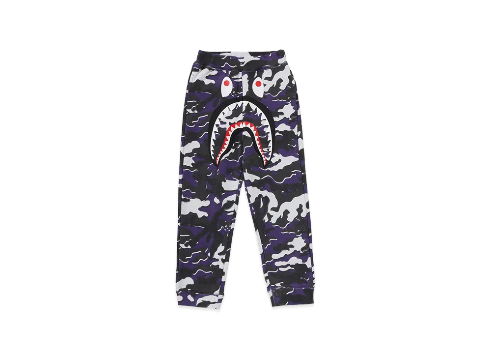 A BATHING APE Kids Glitch Woodland Camo Shark Sweat Pants "Purple"