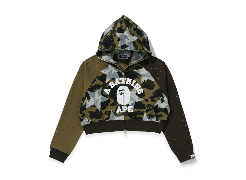 A BATHING APE Women's Crystal Stone College Full Zip Hoodie "Green"