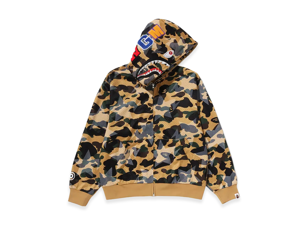 A BATHING APE Mesh Shark Cropped Fit Full Zip Hoodie "Yellow"