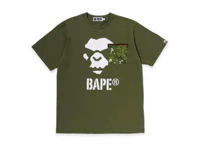 A BATHING APE Multi Pixel Camo Mad Ape Face Pocket Tee "Olive"