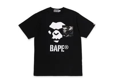 A BATHING APE Multi Pixel Camo Mad Ape Face Pocket Tee "Black"