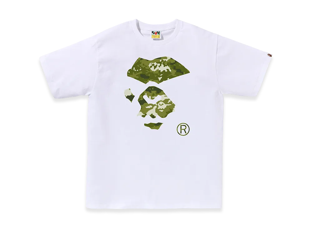 A BATHING APE Multi Pixel Camo Mad Ape Face Tee "White/Green"
