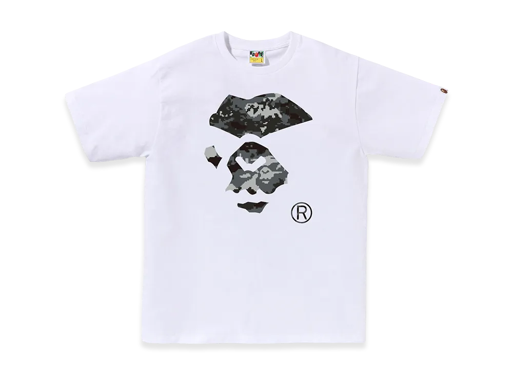 A BATHING APE Multi Pixel Camo Mad Ape Face Tee "White/Black"