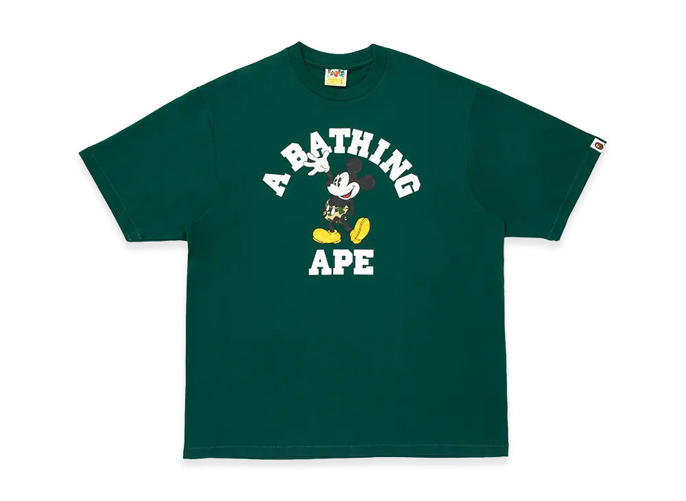 A BATHING APE x Disney Mickey Mouse College Relaxed Fit Tee "Green"