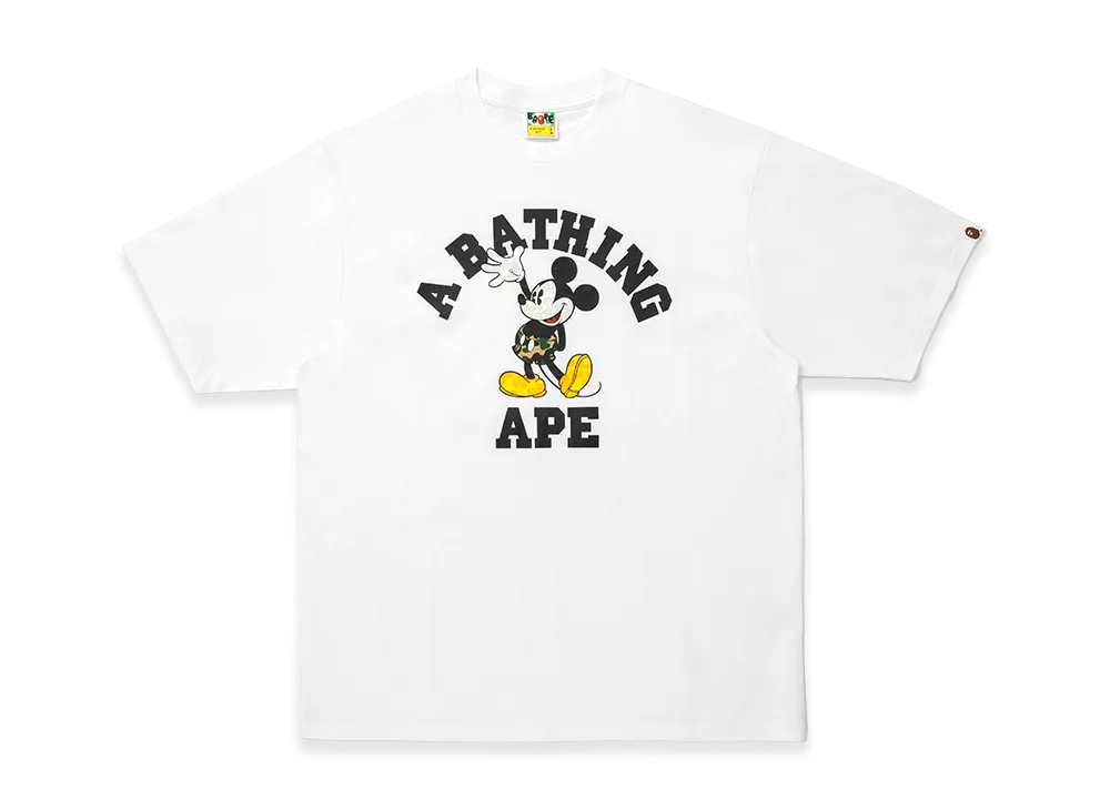 A BATHING APE x Disney Mickey Mouse College Relaxed Fit Tee "White"