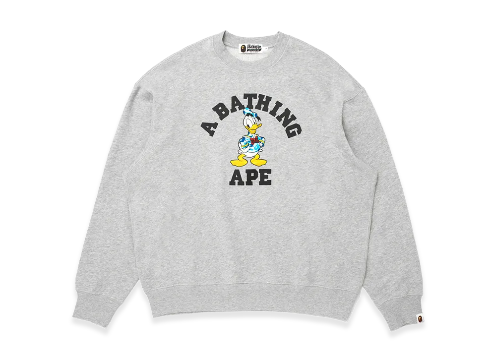 A BATHING APE x Disney Donald Duck College Relaxed Fit Crewneck "Gray"