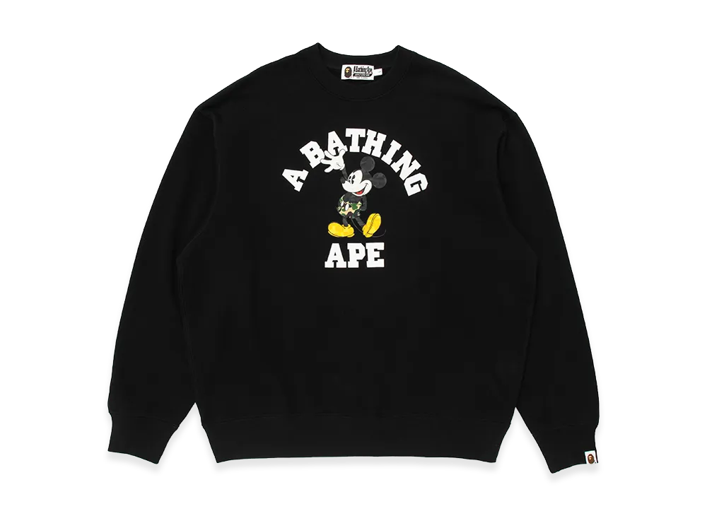 A BATHING APE x Disney Mickey Mouse College Relaxed Fit Crewneck "Black"