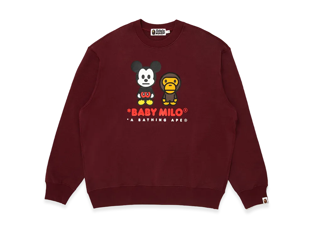 A BATHING APE x Disney Mickey Mouse Baby Milo Relaxed Fit Crewneck "Burgundy"