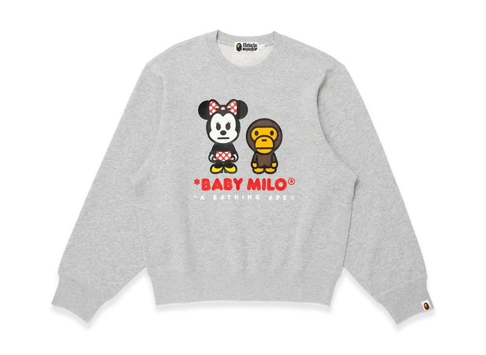 A BATHING APE x Disney Women's Minnie Mouse Baby Milo Crewneck Sweatshirt "Gray"