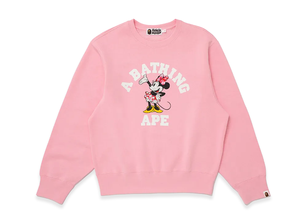 A BATHING APE x Disney Women's Minnie Mouse College Crewneck Sweatshirt "Pink"