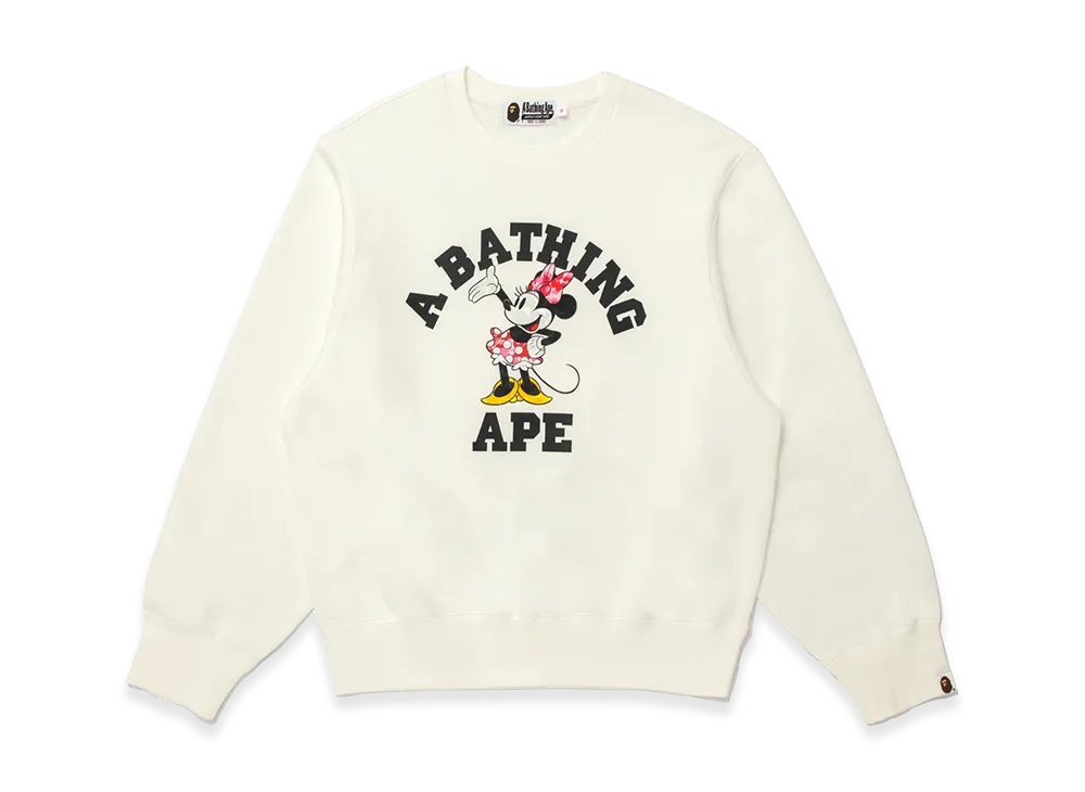 A BATHING APE x Disney Women's Minnie Mouse College Crewneck Sweatshirt "Ivory"