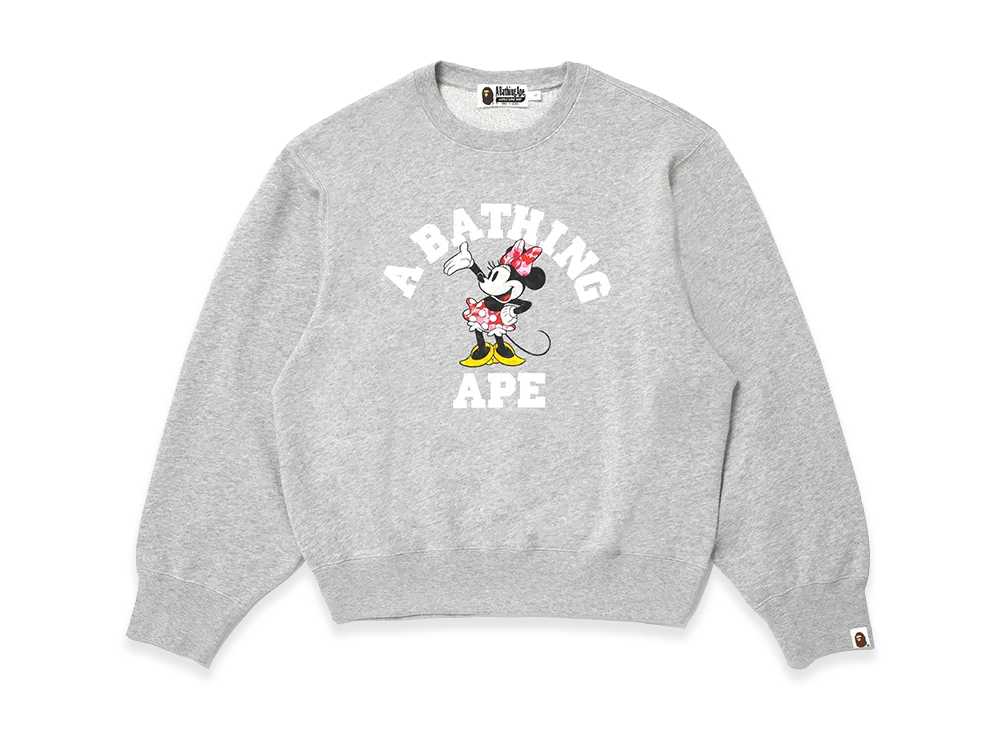 A BATHING APE x Disney Women's Minnie Mouse College Crewneck Sweatshirt "Gray"