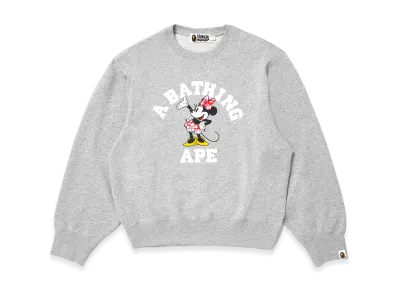 A BATHING APE x Disney Women's Minnie Mouse College Crewneck Sweatshirt "Gray"