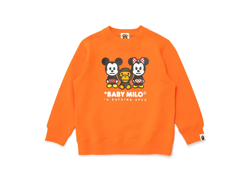 A BATHING APE x Disney Kids Mickey Minnie Baby Milo Crewneck Sweatshirt "Orange"