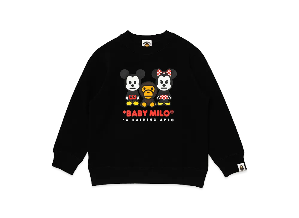 A BATHING APE x Disney Kids Mickey Minnie Baby Milo Crewneck Sweatshirt "Black"