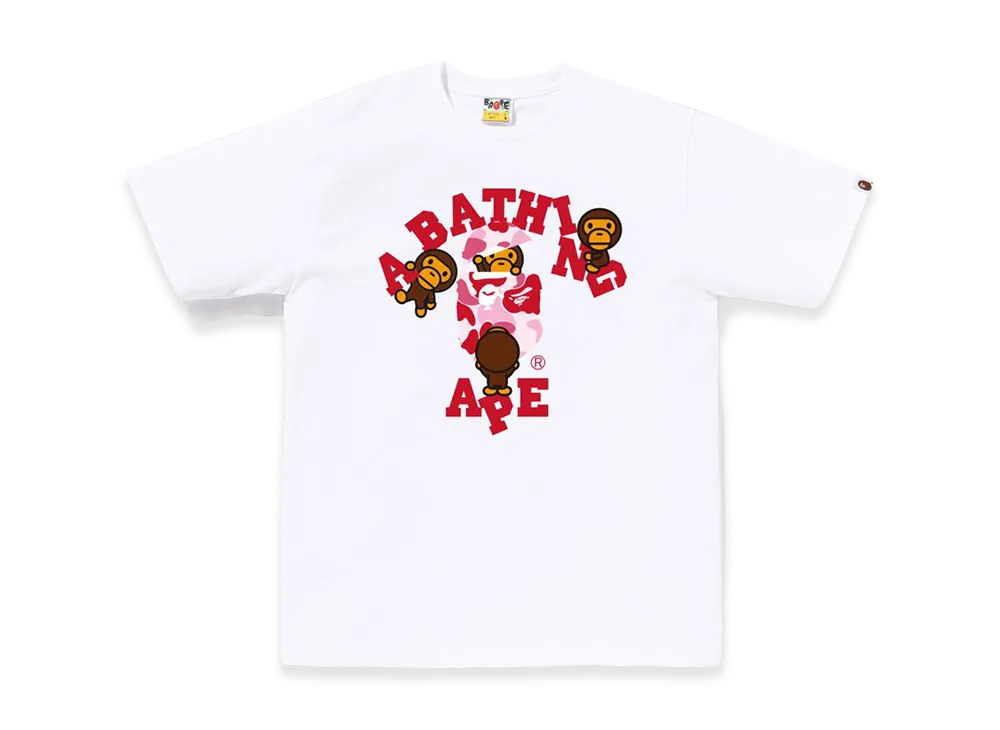A BATHING APE ABC Camo College Milo Tee "White/Pink"