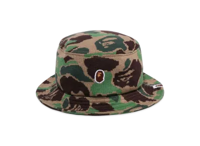 A BATHING APE One Point ABC Camo Jacquard Knit Bucket Hat "Green"