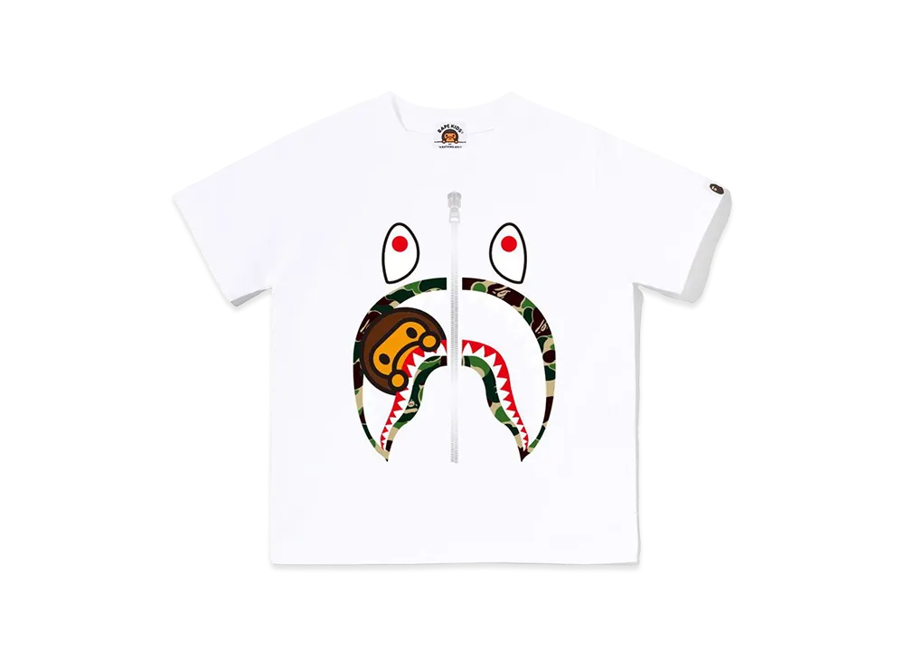 A BATHING APE Kids ABC Camo Milo Shark Tee "White/Green"