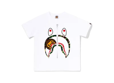 A BATHING APE Kids ABC Camo Milo Shark Tee "White/Green"