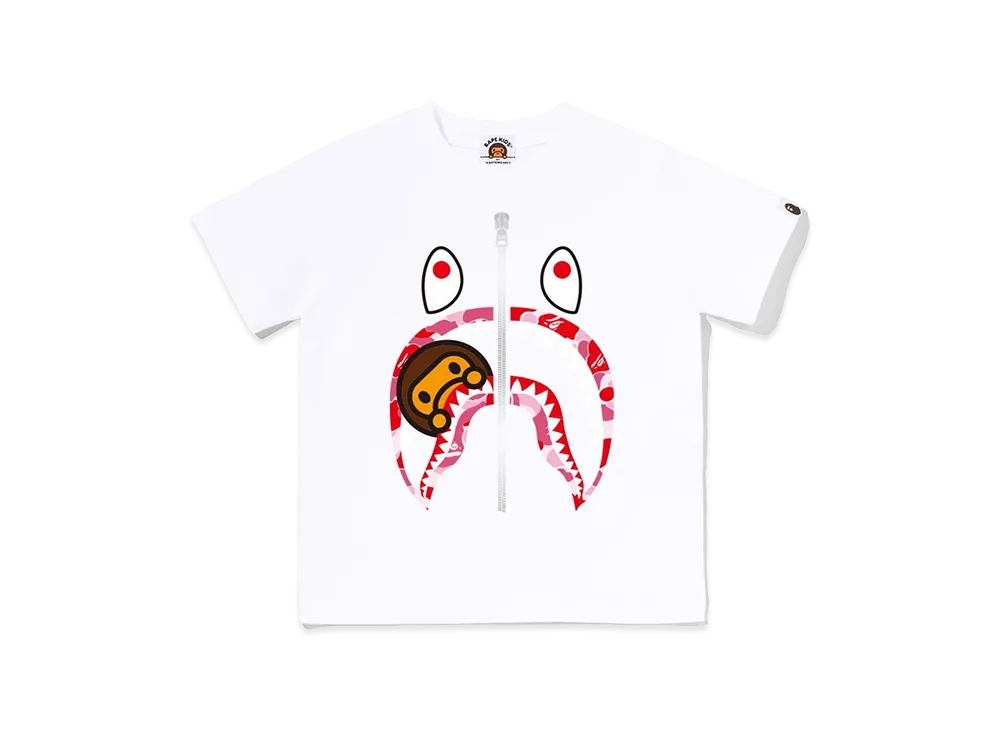 A BATHING APE Kids ABC Camo Milo Shark Tee "White/Pink"