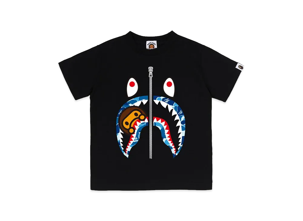 A BATHING APE Kids ABC Camo Milo Shark Tee "Black/Blue"