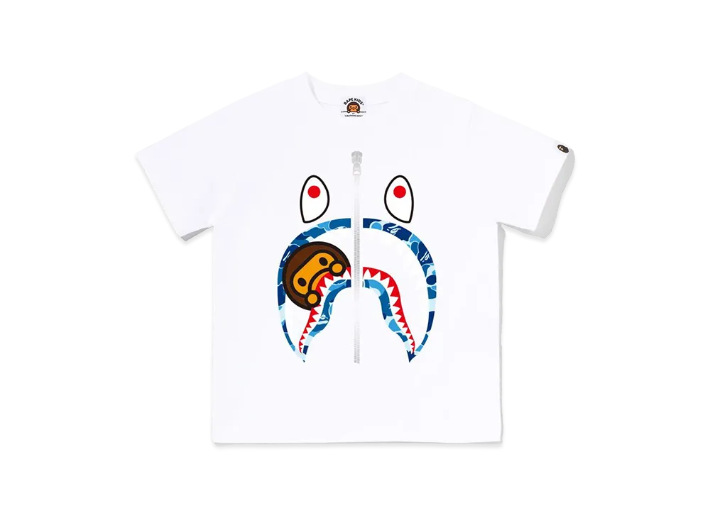 A BATHING APE Kids ABC Camo Milo Shark Tee "White/Blue"