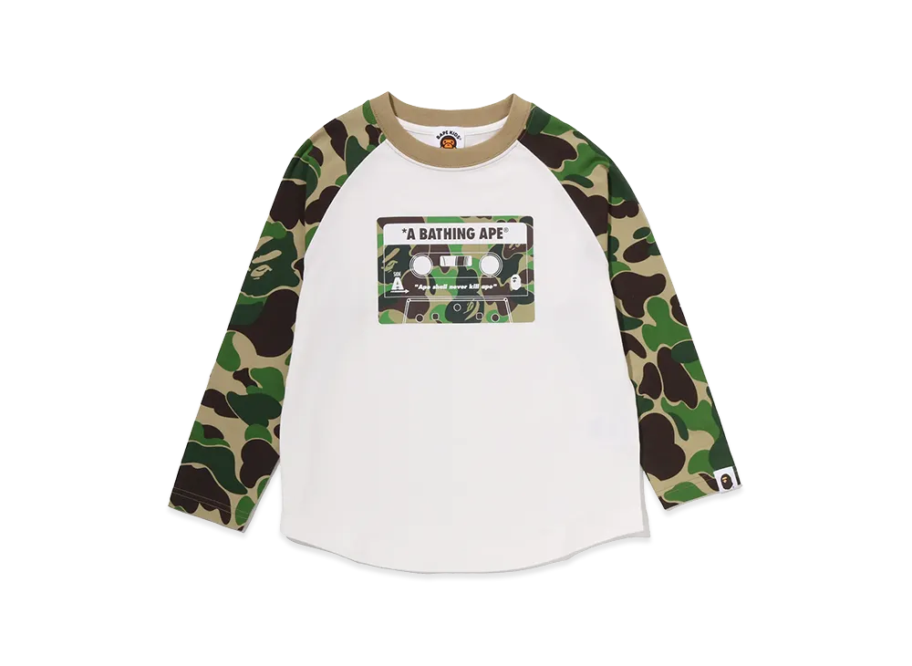 A BATHING APE Kids ABC Camo Cassette Tape Raglan LS Tee "Green"