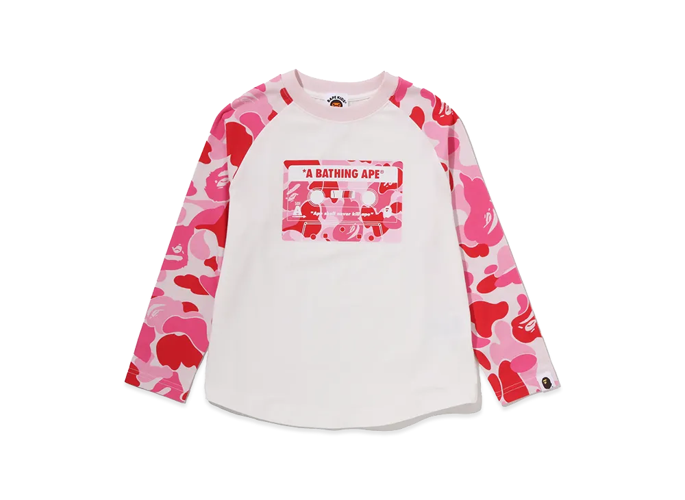 A BATHING APE Kids ABC Camo Cassette Tape Raglan LS Tee "Pink"