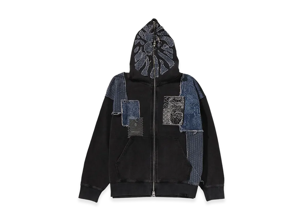 A BATHING APE Bape Black Patchwork Mad Face Boro Zip Hoodie "Black"