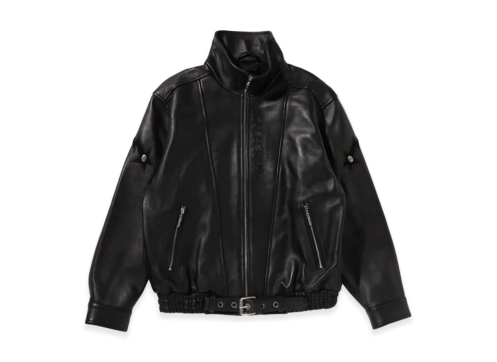 A BATHING APE Bape Black Belted Leather Biker "Black"