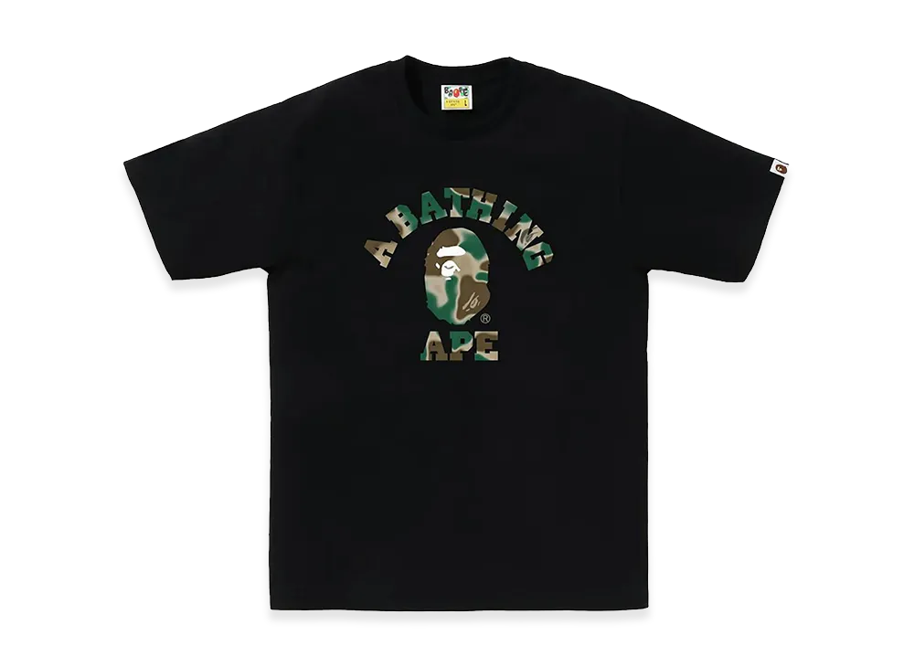 A BATHING APE Liquid Camo College Tee "Black/Olivedrab"