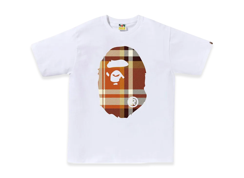 A BATHING APE Check Big Ape Head Tee "White"
